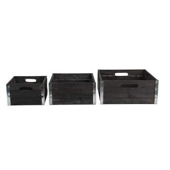 Northlight Set of 3 Brown and Silver Solid Square Nesting Wood Crates 11"