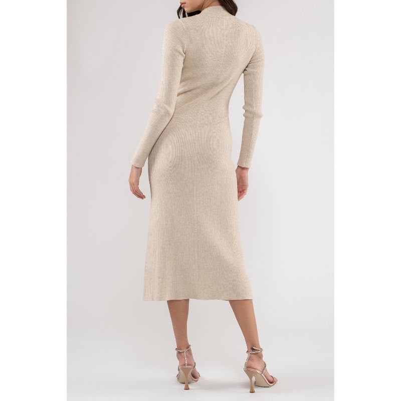 August Sky Women's Shimmery Ribbed High Neck Midi Sweater Dress, 2 of 6