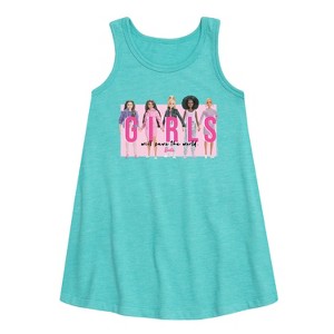 - Barbie - Girls Will Save the World Graphic Sleeveless Aline Dress - 1 of 2