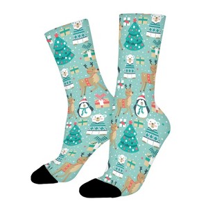 Christmas Pattern With Penguin Women Printed Crew Socks Funny Funky Socks Soft Polyester Novelty Gifts for Artists Men - 1 of 1