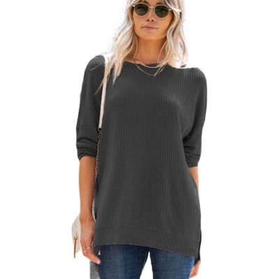 Amaryllis Women's Oversized Leopard Print Pullover Crew Neck Long Sleeve High-Low Hem Tunic Top