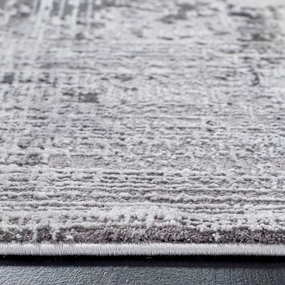Abstract Swirls Hand-Knotted Grey and Dark Grey Synthetic Area Rug
