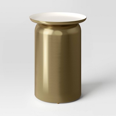 Brushed Brass Accent Table - Threshold™: Cylindrical, No Assembly, Iron Frame & Tray Top