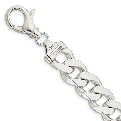Black Bow Jewelry Mens 16.2mm Sterling Silver Solid Flat Curb Chain Bracelet
