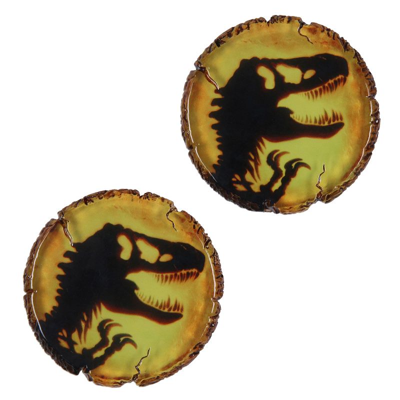 Jurassic Park T-Rex Amber Resin Drink Coaster Set of 2 Yellow, 1 of 4