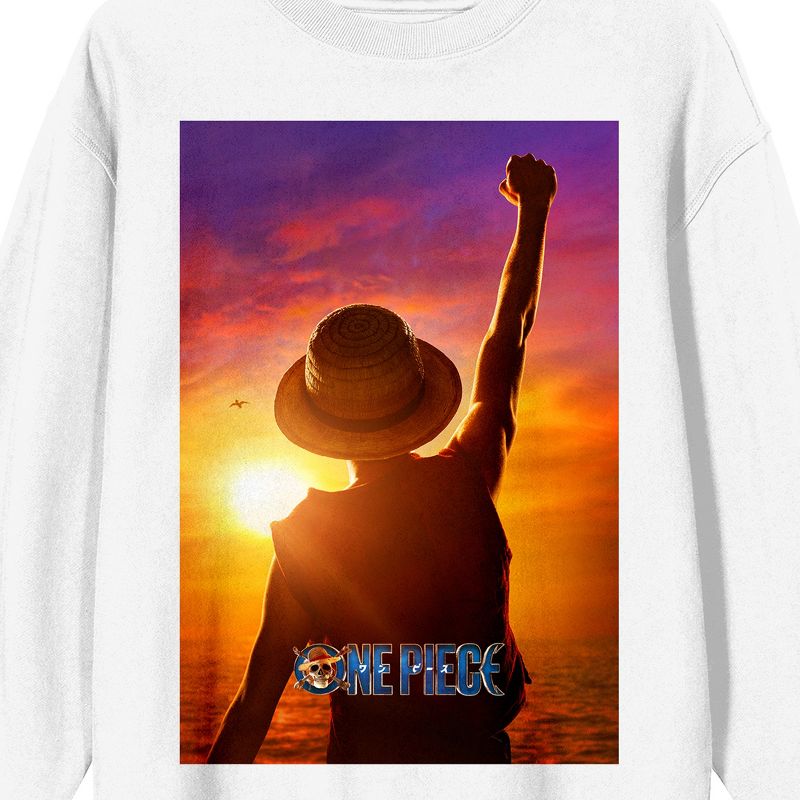 One Piece (Live Action) Monkey D. Luffy Adult White Crew Neck Sweatshirt, 2 of 4