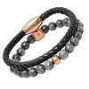 Steeltime Men's set of 2 gray agate beaded bracelet with 18k rose gold plated accents and black leather braided bracelet - 2 of 4