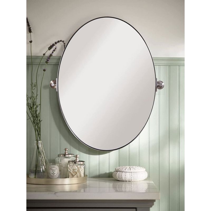 ANDY STAR Modern Decorative 22 x 34 Inch Oval Wall Mounted Hanging Bathroom Vanity Mirror with Stainless Steel Metal Frame, Brushed Nickel, 1 of 7
