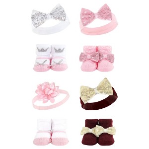 Hudson Baby Infant Girl 8Pc Headband and Socks Set, Princess Flower, 0-9 Months - 1 of 3