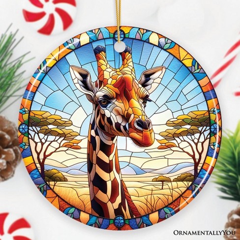 African Giraffe Stained Glass Style Ceramic Ornament, Safari Animals Christmas Gift and Decor| OrnamentallyYou - image 1 of 4