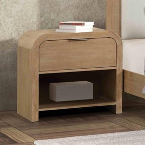 28" Natural Transitional Nightstand with Drawer and Shelf, Rounded Corners, Felt-Lined Storage for Bedroom -3irtyhousy - 1 of 4