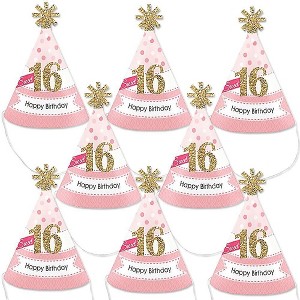 Big Dot of Happiness Sweet 16 - Mini Cone 16th Birthday Party Hats - Small Little Party Hats - Set of 8 - 1 of 4