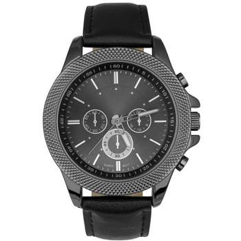 KingSize Men's Big & Tall Gunmetal Watch with Black Faux Leather Band