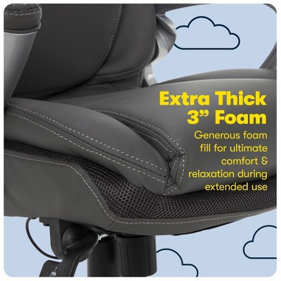 Gray Leather Executive Office Chair with Lumbar Support