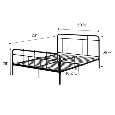 Queen Black Metal Platform Bed with Headboard and Slats