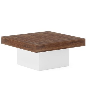 Resenkos Center Coffee Table, Living Room Table,Square Coffee Table, Farmhouse Wood Cocktail Table with LED Light,Brown & White - 1 of 4