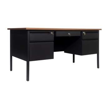 Flash Furniture Cambridge Commercial Grade Double Pedestal Desk with Locking Drawers and Metal Frame