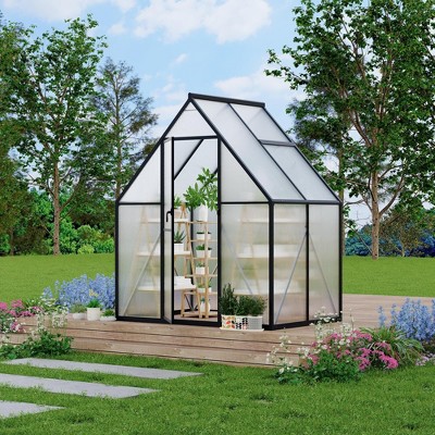 Aluminum-Framed Polycarbonate Greenhouse, Heavy Duty, with Quick Setup Structure and Roof Vent, Large Enhanced Aluminum GreenhouseKit for Outdoors