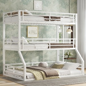 KWPZQEB Metal Triple Bunk Bed with Safety Guardrails, Heavy-duty Triple Bed with Noise-reduced Design - 1 of 4