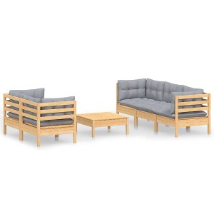 vidaXL Solid Pinewood Patio Lounge Set 6 Piece with Cushions - Brown and Gray - 1 of 4