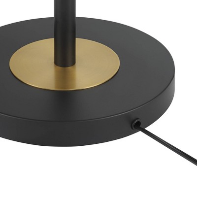 Black and Gold Metal Mid-Century Modern Floor Lamp with Linen Shade