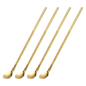 Unique Bargains Stainless Steel Long Handle Round Shaped Drinking Spoon Straws 4 Pcs - 1 of 4