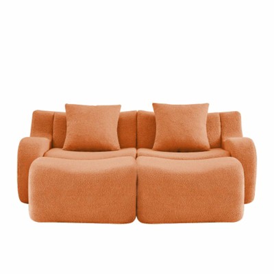 Aukfa Modular Teddy Fabric Sofa,Convertible Modular Sectional Sofa Set with 2 Ottomans, 2-Seats Soft Boneless Design for Living Room
