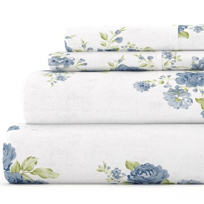 Floral 100% Cotton Flannel Sheets,  4PC Super Soft Bed Sheets, Easy Care, Vibrant Patterns - Becky Cameron