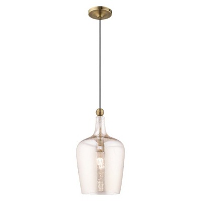 Livex Lighting Art Glass 1 - Light Pendant in  Antique Brass