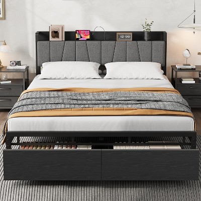 homfan Bed Frame with Upholstered Headboard and Storage, Drawers Platform Bed, Metal Slats Support, No Box Spring Needed