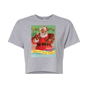 Women's - Coca-Cola - Sip Of Good Taste Vintage Coca Cola Santa Cropped Graphic T-Shirt - 1 of 4