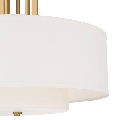 Warm Brass Double Drum Pendant Light with Linen Shade