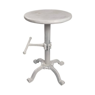 Whitewash Adjustable Swivel Backless Wood and Metal Barstool