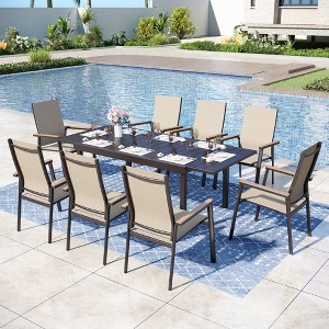 Captiva Designs 9pc Patio Dining Set with Slat-top Adjustable Steel Rectangle Table & Textilene Aluminum Chairs - 1 of 4