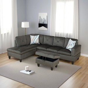 AndMakers 28.5 in. W Flannel Polyester Blend Rectangle Ottoman with Storage - 1 of 4