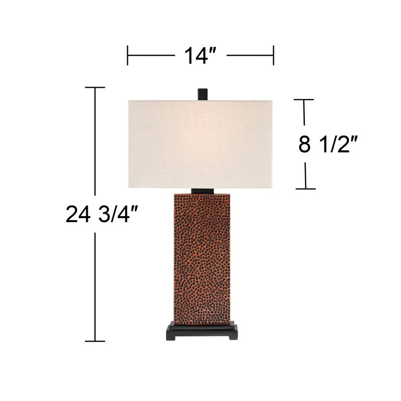 360 Lighting Caldwell Rustic Farmhouse Table Lamps 24.75" High Set of 2 Bronze Hammered Fabric Rectangular Shade for Bedroom Living Room Bedside, 4 of 8