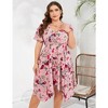 Women's V - Neck Floral Dress with Asymmetric Hem, Short - Sleeve Flowy Midi Dress for Casual & Summer Outings - 2 of 4