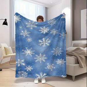 1-Pack Blue Snowflake Cozy Blanket, Soft Warm Flannel All-Season Winter Throw with White Snowflakes on Blue, Christmas Gift. - 1 of 4