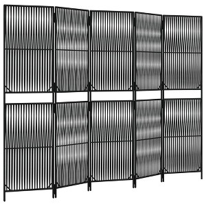 vidaXL Room Divider 5 Panel Black Poly Rattan Privacy Screen - Durable, Foldable Partition for Bedroom, Living Room, Garden - 1 of 4