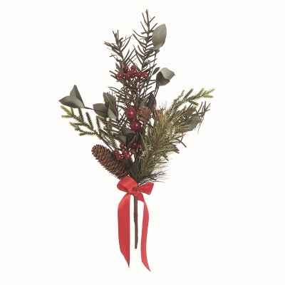 Transpac Artificial 16 in. Multicolor Christmas Leaves and Berry Pick