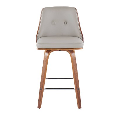 Gianna Light Gray Walnut Chrome Swivel Counter Stool Set