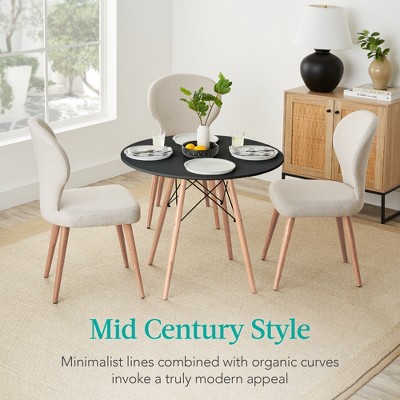 Compact Black Round Mid-Century Modern Dining Table with Beech Wood Legs