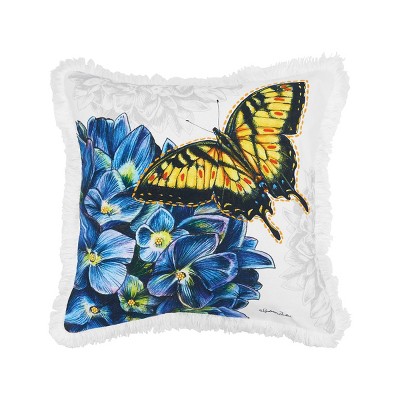 C&F Home 18" x 18" Botanical Butterfly Floral Spring Printed and Embellished Throw Pillow