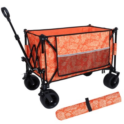 FURNIinspire Outdoor Serving Carts Colorful Heavy-Duty 480lbs Folding Wagon Cart with Bonus Picnic Mat All Terrain Wheels, Orange, 37.4"*23.03"*38.98"
