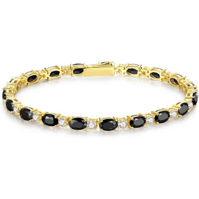 14K Gold Plated Birthstone Tennis Bracelet, 4mm Sterling Silver 7 Inch Gold Tone Jewelry, Birthday Gift for Women
