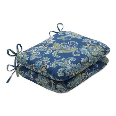 2pc Outdoor/Indoor Rounded Chair Pad Set Sconset Pacific Blue - Pillow Perfect