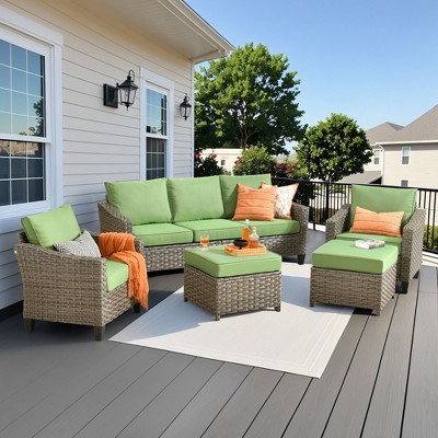 XIZZI 4-Season Outdoor Sofa Set w/ Optional Firepit - 3+2+2 Seating, 4 Colors (Navy, Orange, Green, Beige), Weatherproof Patio Furniture for Yard