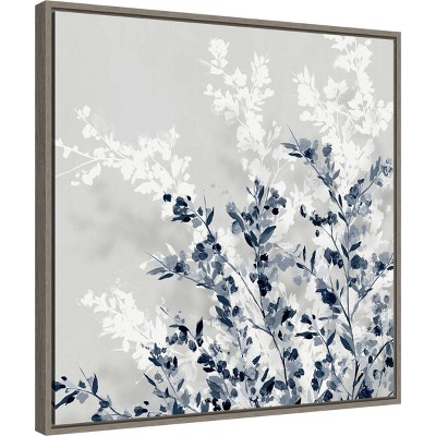 Blue and Gray Botanic-Inspired Framed Canvas Wall Art, 22" x 22"