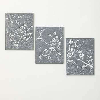 Sullivans Bird & Botanic Etched Panels Set of 3, 16.25"H Green