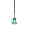 Toltec Lighting Paramount 1 - Light Pendant in  Matte Black/Brass with 5.5" Fluted Teal Crystal  Shade - 2 of 2